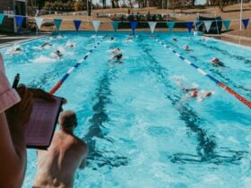 Competitors swimming in the Texas Pool