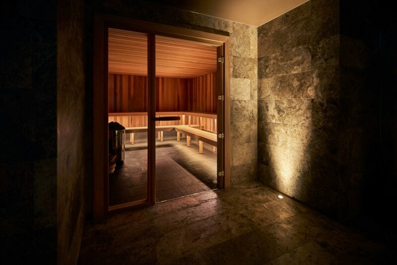 Spacious traditional sauna, looking through the door