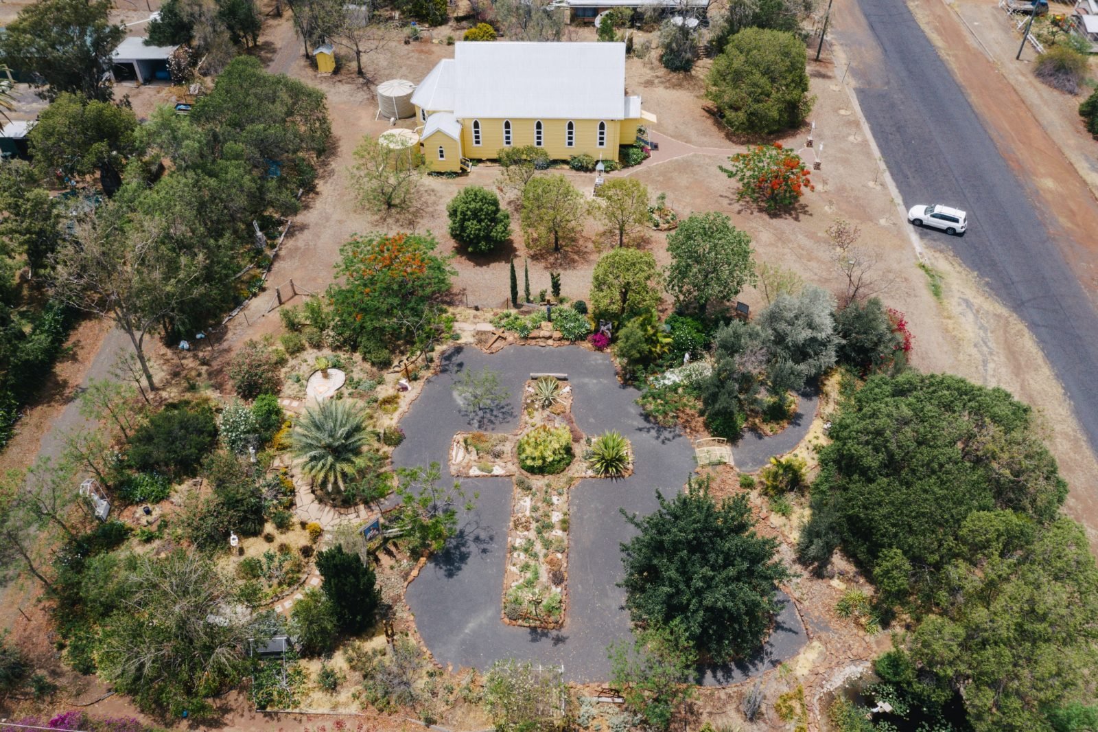 Aerial view of Church and garden
