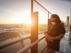 A woman looking at the view from Sky Deck