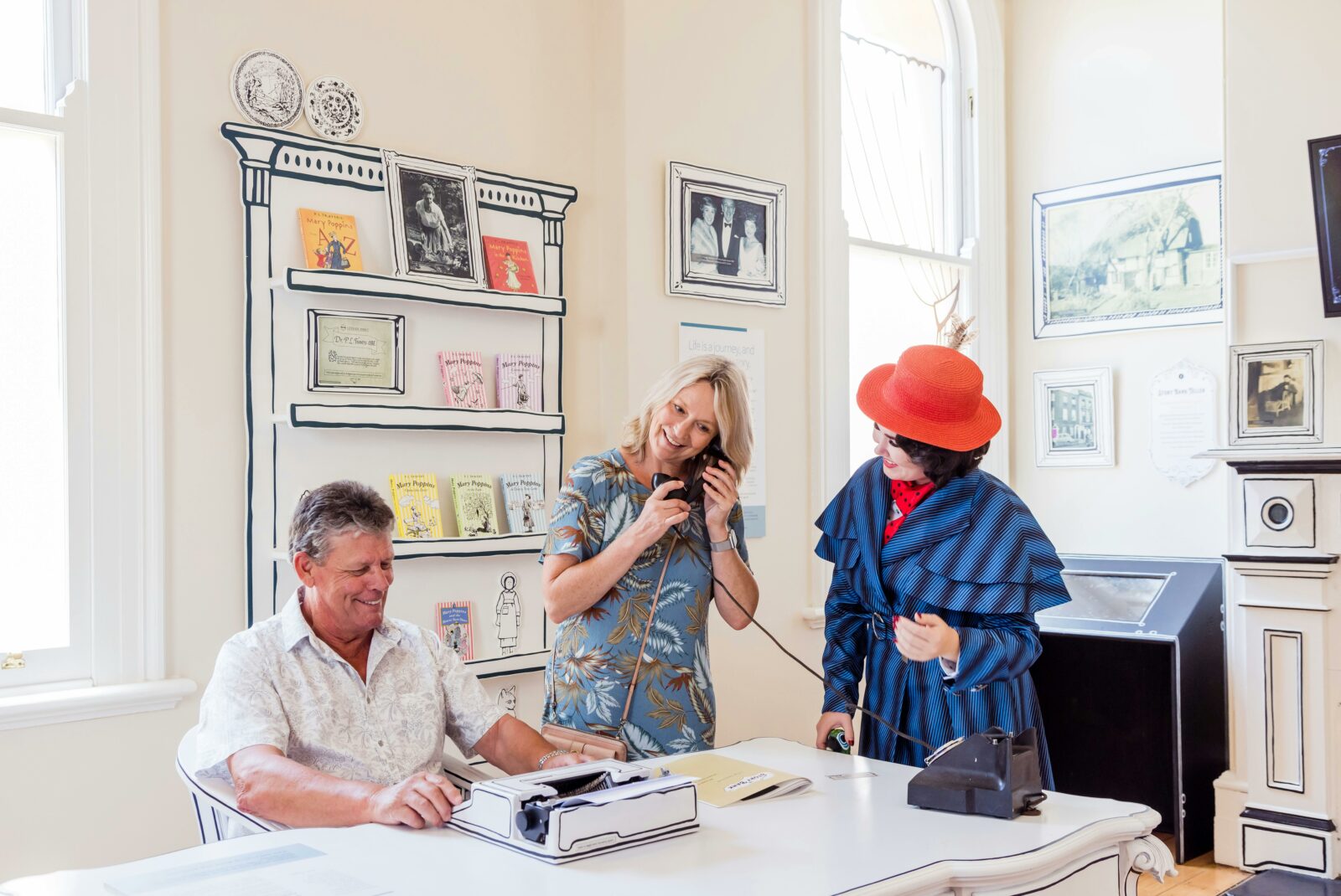 Interpreter and visitors inside The Story Bank