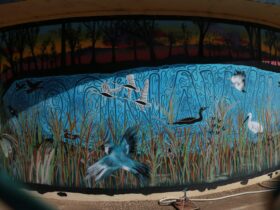 McLean Street Water Tank Mural image of water birds amongst reeds