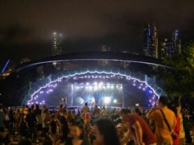 Stage with lights at night time