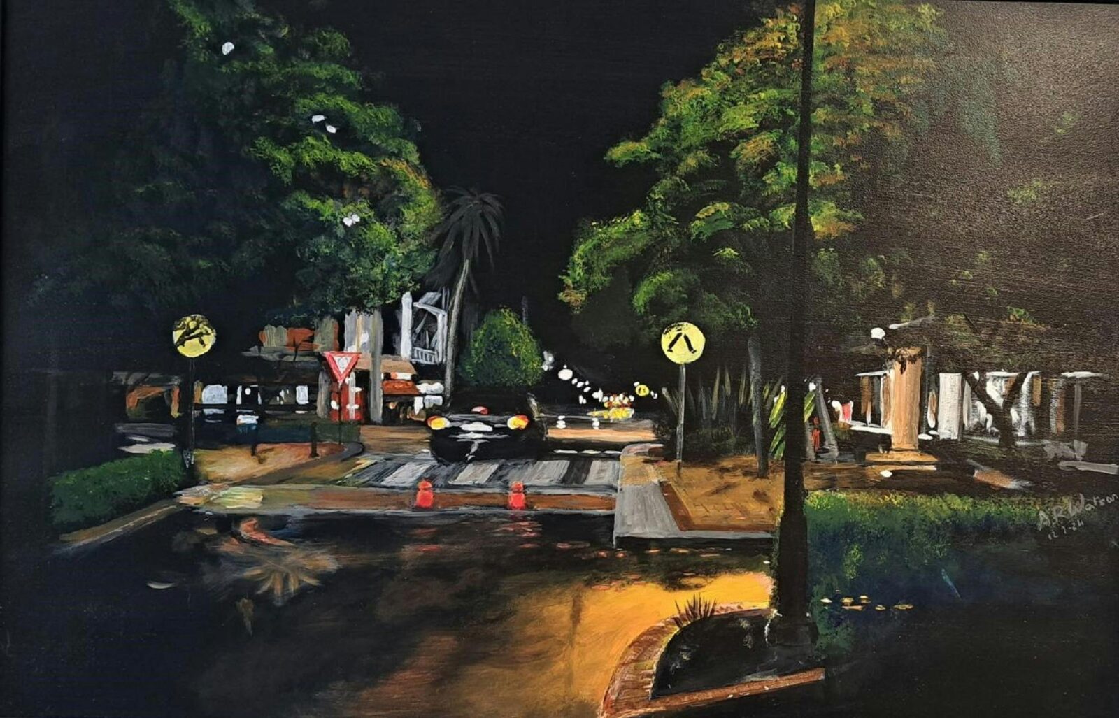 painting of night time street view in bundaberg cbd