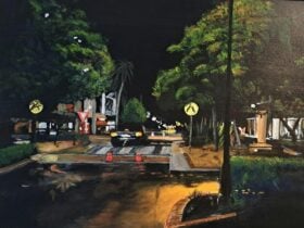 painting of night time street view in bundaberg cbd