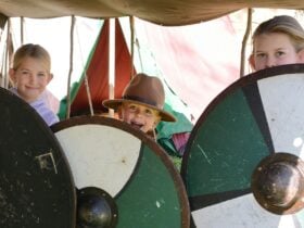Children holding Viking Shields