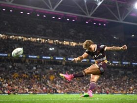 Reece Walsh goal kicking for the Brisbane Broncos