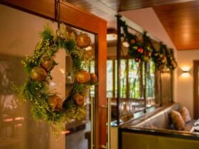 Christmas wreath and decorations at The Tamarind restaurant