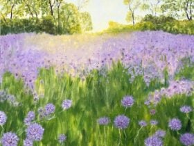 drawing of meadow filled with cornflowers