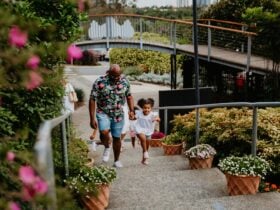 dad and daughter walking up to victoria park bistro
