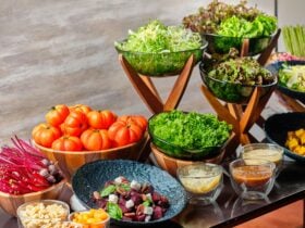 A vibrant selection of fresh salads from the cold station