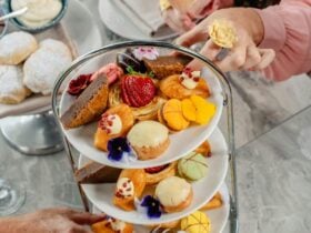 Sweet and savoury treats on a high tea stand