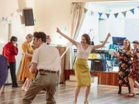 Lady dancing in 1940s costume at dance in Marburg