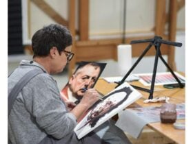 Tutor at Redland Coast Art Society teaching Gouache and Coloured Pencil.drawing.