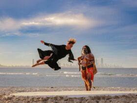 Two performers dancing