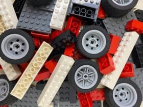 Lego wheels and bricks ready to make a car