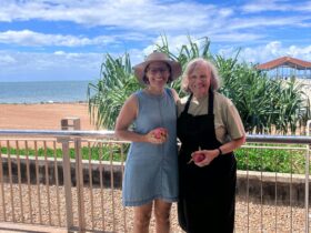 Two produce growers in front of Redcliffe JEtty