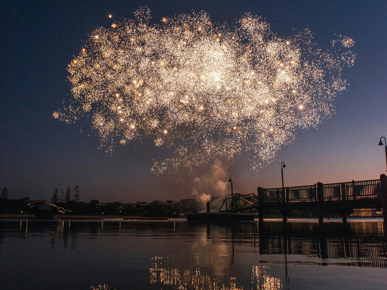 Fireworks on lagoon Novotel Sunshine Coast Resort