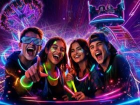 Young adults with glow paint on them