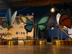 Three finalised Sculptures & Sips flapping butterfly sculpture