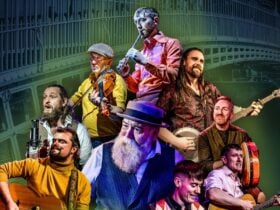 7 men with instruments in old style dress