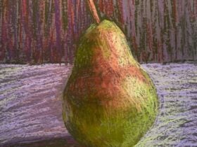 Pear drawn with soft pastels