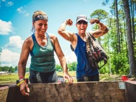 A person competes in Spartan Race.