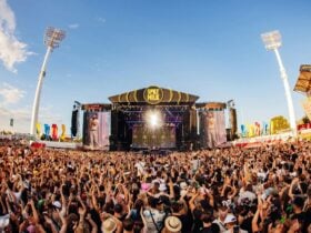 A large crowd of people watching an artist perform at Spilt Milk Festival