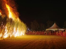 Attendees watching the First Fire of the crushing seson