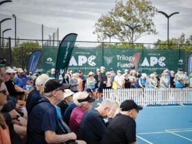 Pickleball players at the opening ceremony