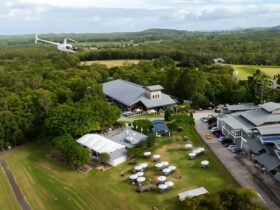 Helicopter soaring over Sirromet Winery