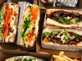 Fresh gourmet sandwich with vibrant fillings