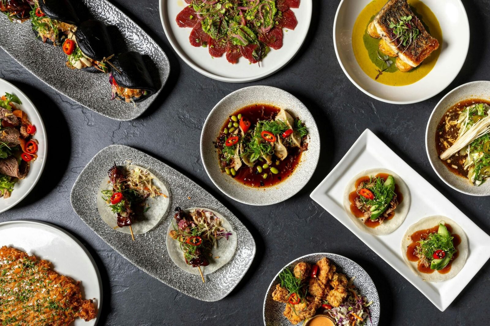 Asian fusion food spread