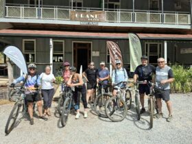 Cyclist about to embark on the Boyne Burnett Inland Rail Trail, which have stay in the accommodation