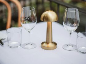Wine glasses on table