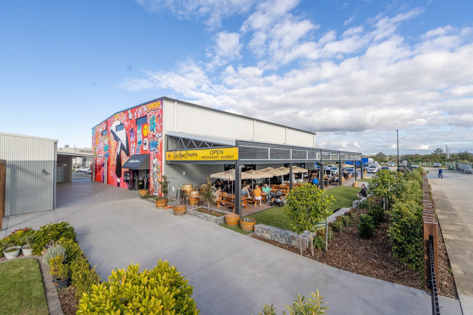 The Hip Hops Brewers taproom venue with interior bar and function area and expansive outdoor seating