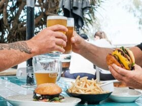 The Beach Bar's Classic American Cheeseburger with a view!