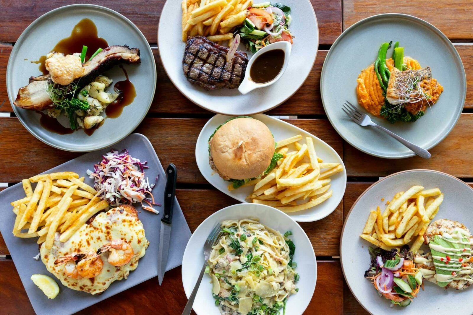 Various food dishes on a table