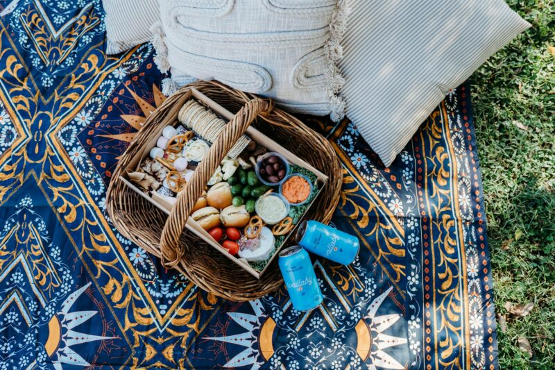 Picnic rug with gourmet picnic platter