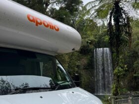 A motorhome parked up at Millaa Millaa falls
