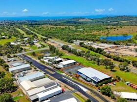 Aerial photo of Jabiru Events Centre with the Great Keppel Island in the background.