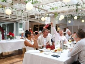 Modern event space with sleek dÃ©cor, natural light, and versatile seating for all occasions.