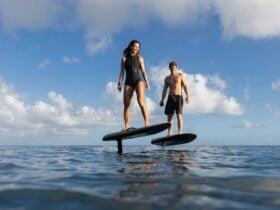 Fliteschool Noosa couple Efoiling Sunshine Coast with Fliteboard