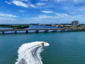 Aerial image of 360 spin near bridge