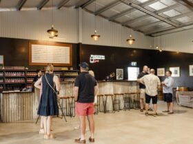 Guests gather inside the Western Queensland Spirit cellar door