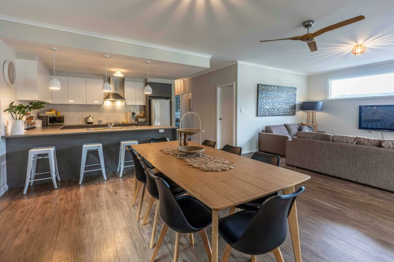 dining and kitchen open plan designed to keep everyone in contact