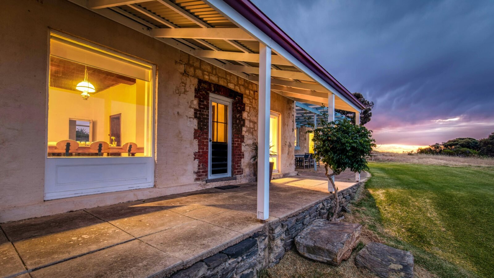 Northern side verandah, stone and glass of historic Nat