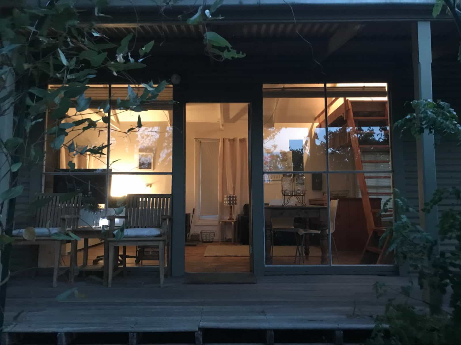 Cottage porch at dusk