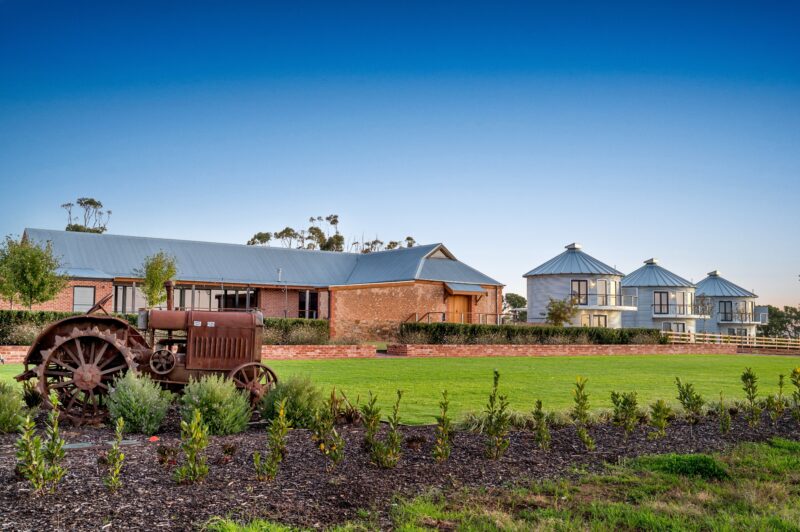 Barns of Freeling function space with tractor in foreground and the Silo accommodation in background