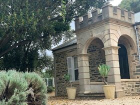 Nestled amongst towering gums, olives, and petit verdot vines on four acres of spacious grounds